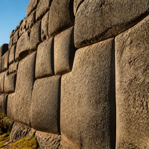 Muros de piedra inca perfectamente ajustados bajo una luz rasante